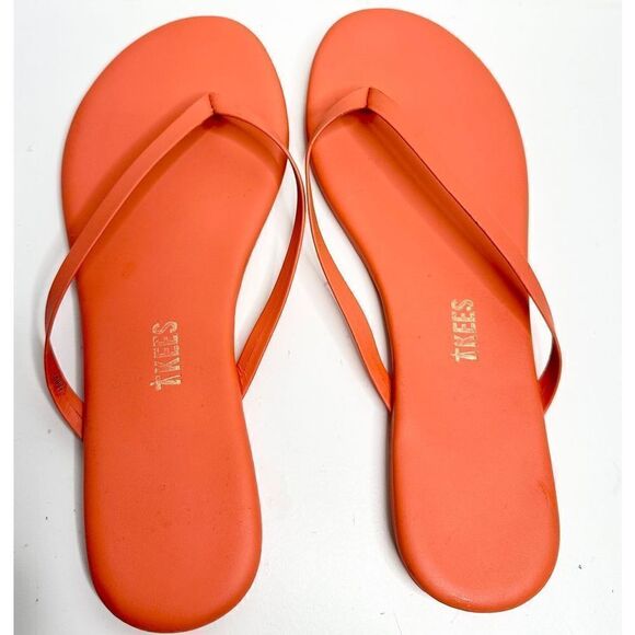 Tkees Flip Flops Womens Size 5 Coral Slip On Leather Sandals - Picture 1 of 7
